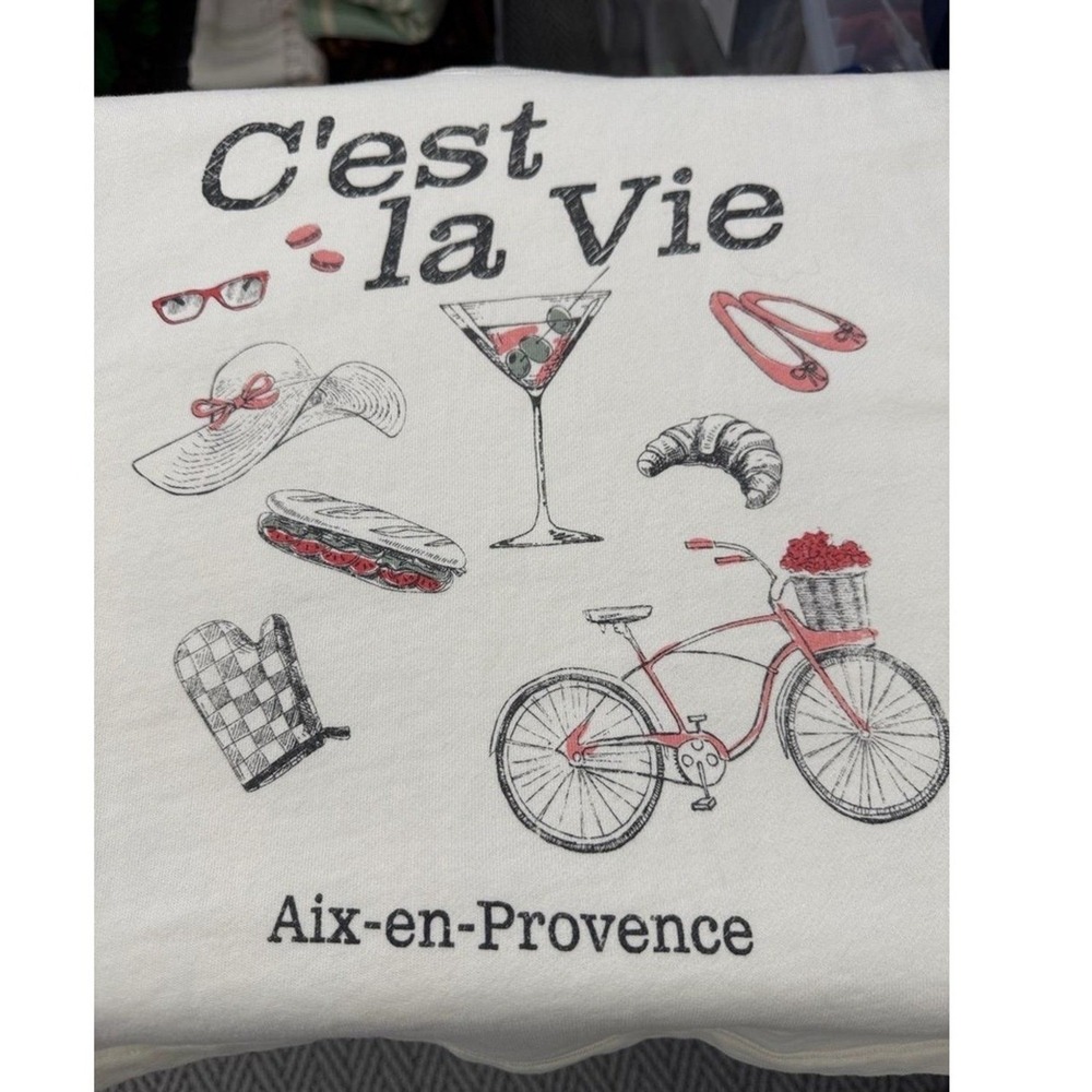 Vinyl Icons Sweatshirt Womens Large French "That's Life" Cropped Cap Sleeve - Picture 4 of 9